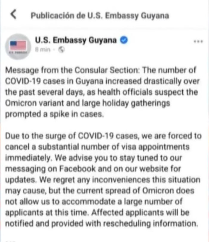 Embajada De Eeuu En Guyana Cancela Citas Para Tr Mites Consulares