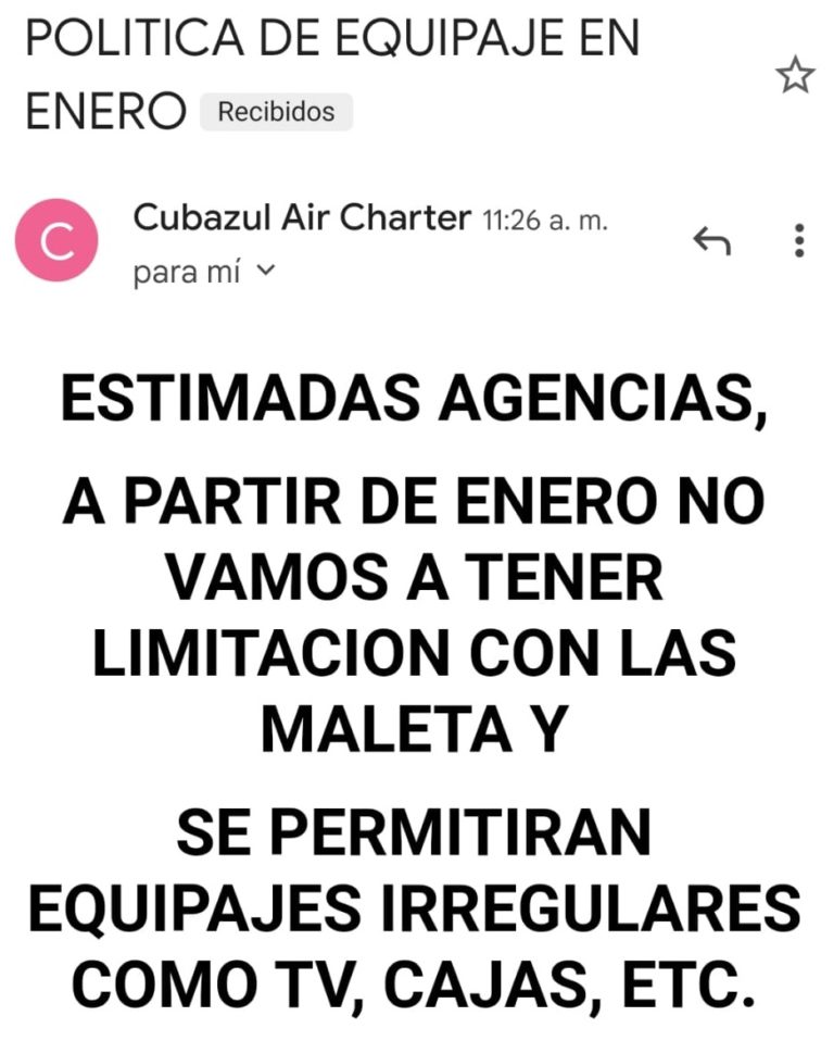 Política de equipaje de vuelos a Cuba cambiará en enero