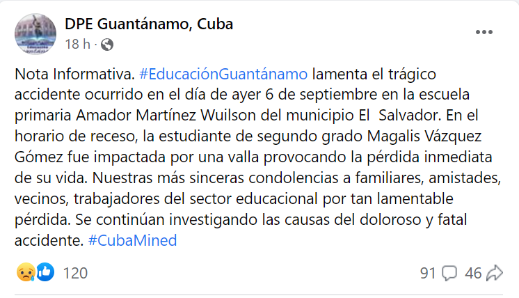 Ministerio de Educación reconoce la muerte de la niña guantanamera Magalis Vázquez Gómez y se compromete a investigar el suceso