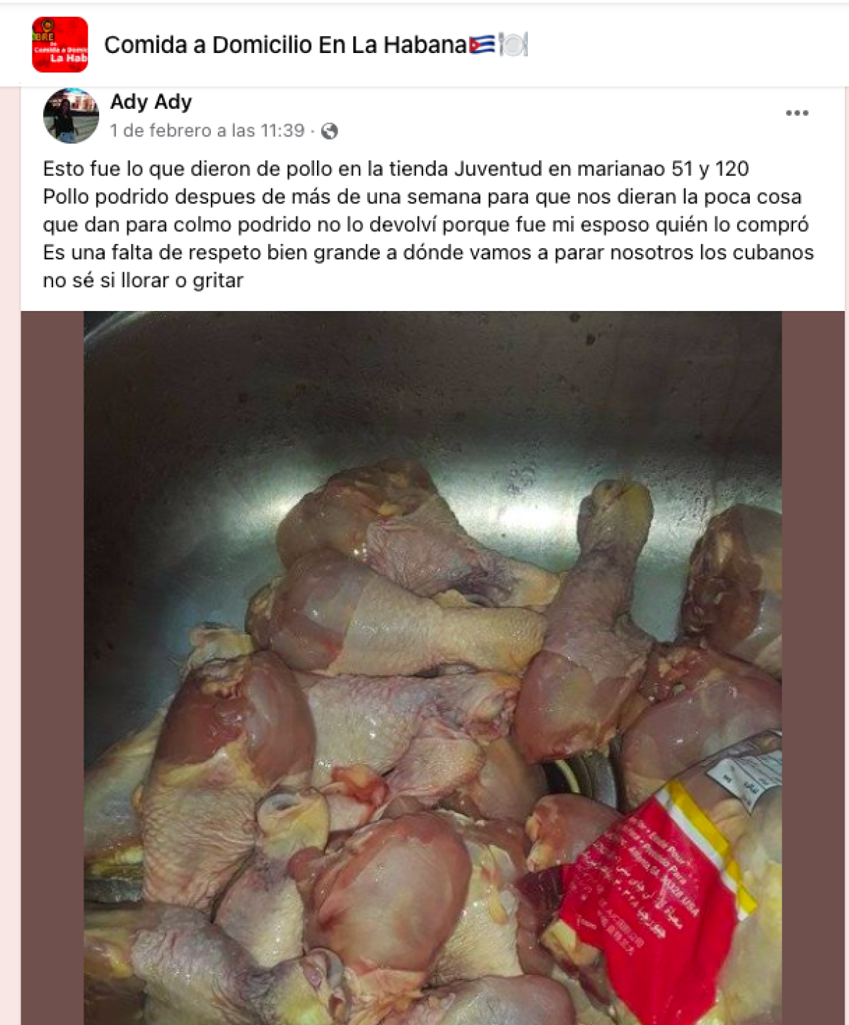 Cubana denuncia la venta de pollo en descomposición en tienda de La Habana