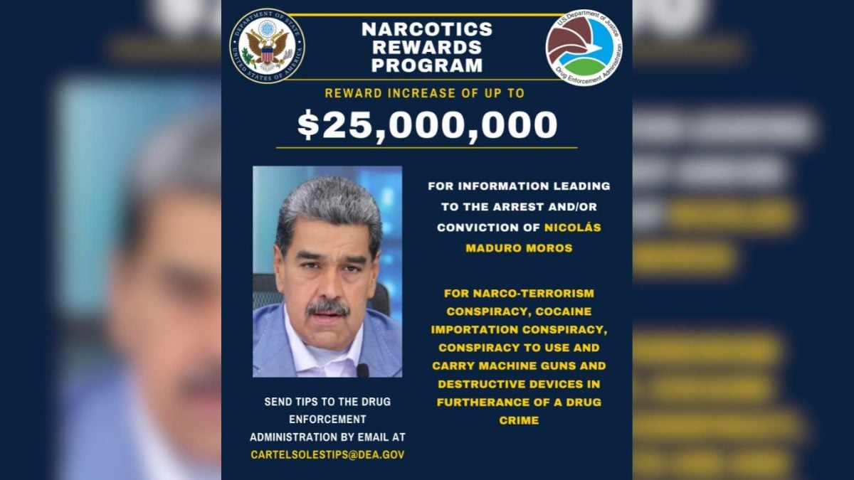 Estados Unidos eleva a 25 millones de dólares la recompensa por Nicolás Maduro